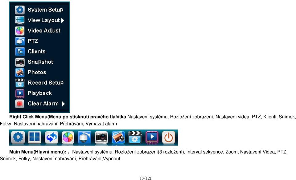 Main Menu(Hlavní menu): :Nastavení systému, Rozložení zobrazení(3 rozložení), interval