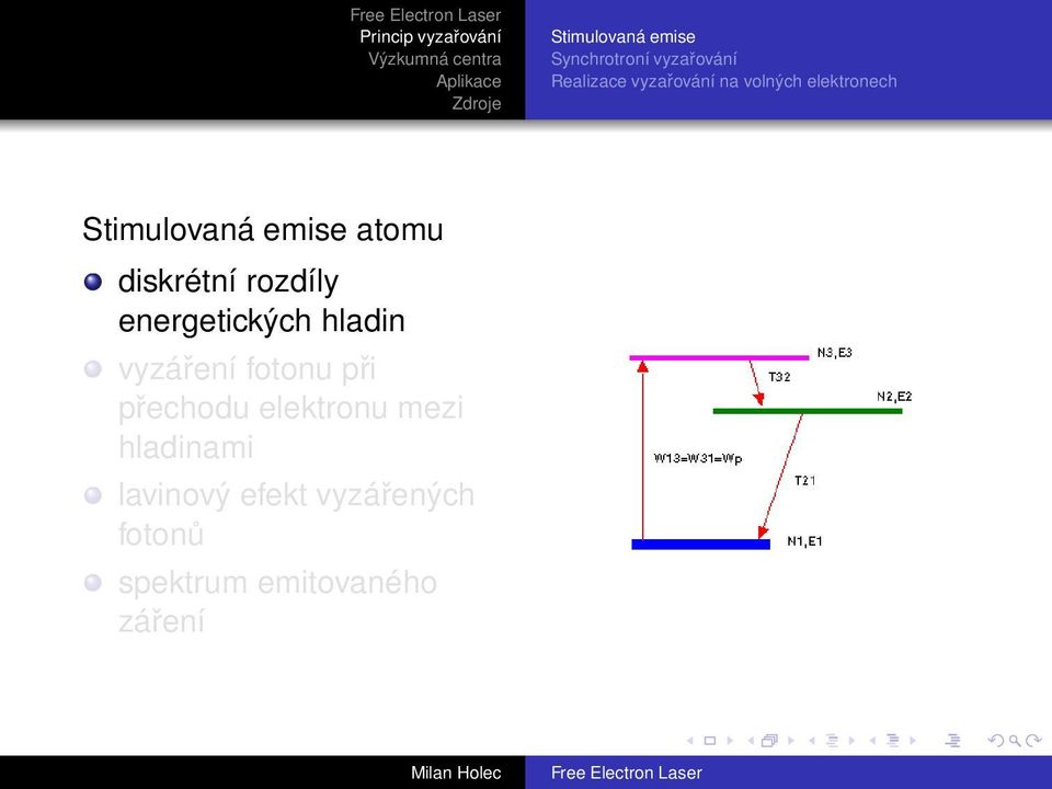 energetických hladin vyzáření fotonu při přechodu elektronu mezi