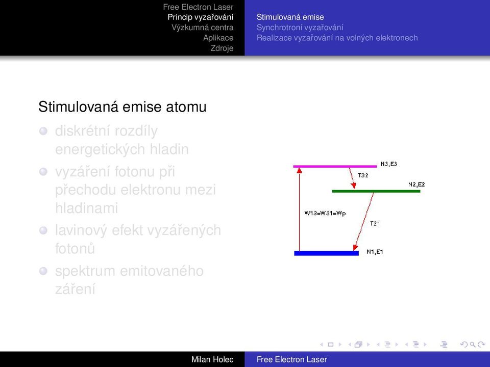 energetických hladin vyzáření fotonu při přechodu elektronu mezi