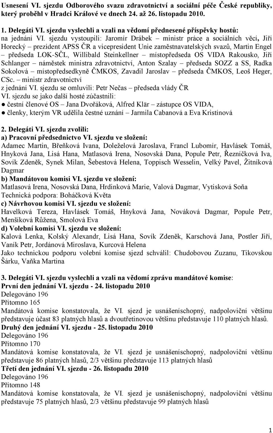 sjezdu vystoupili: Jaromír Drábek ministr práce a sociálních věcí, Jiří Horecký prezident APSS ČR a vicepresident Unie zaměstnavatelských svazů, Martin Engel předseda LOK-SČL, Willibald Steinkellner