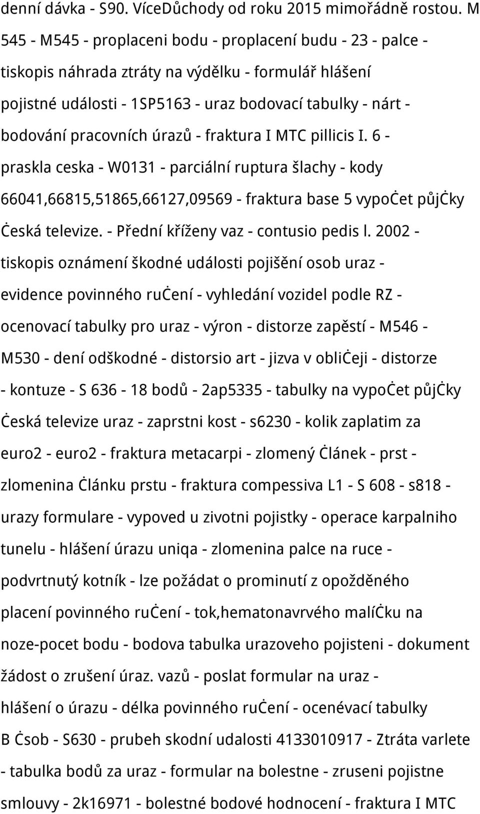 úrazů - fraktura I MTC pillicis I. 6 - praskla ceska - W0131 - parciální ruptura šlachy - kody 66041,66815,51865,66127,09569 - fraktura base 5 vypočet půjčky česká televize.