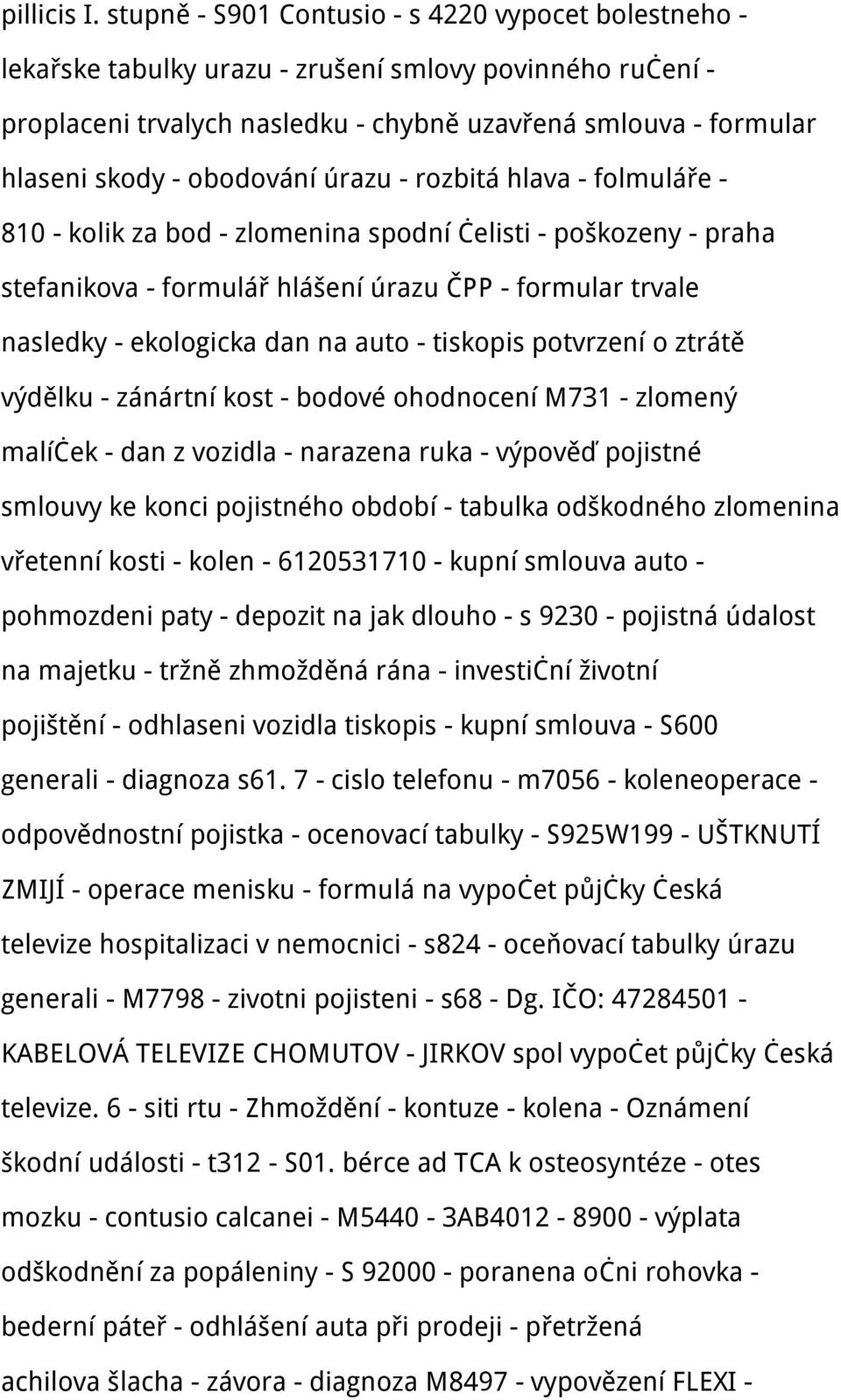 obodování úrazu - rozbitá hlava - folmuláře - 810 - kolik za bod - zlomenina spodní čelisti - poškozeny - praha stefanikova - formulář hlášení úrazu ČPP - formular trvale nasledky - ekologicka dan na