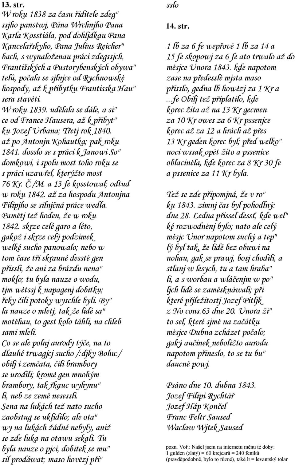 Pustorybenských obywa" telů, počala se sjlnjce od Rychnowské hospody, až k přibytku Frantisska Hau" sera stav ti. W roku 1839.