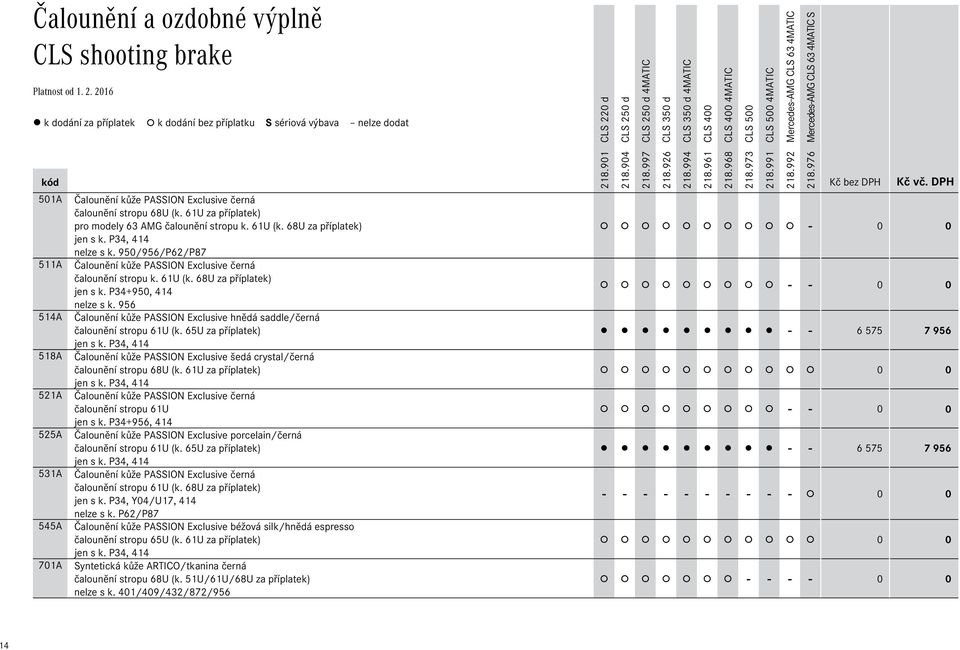 956 Čalounění kůže PASSION Exclusive hnědá saddle/černá čalounění stropu 61U (k. 65U za příplatek) jen s k. P34, 414 Čalounění kůže PASSION Exclusive šedá crystal/černá čalounění stropu 68U (k.