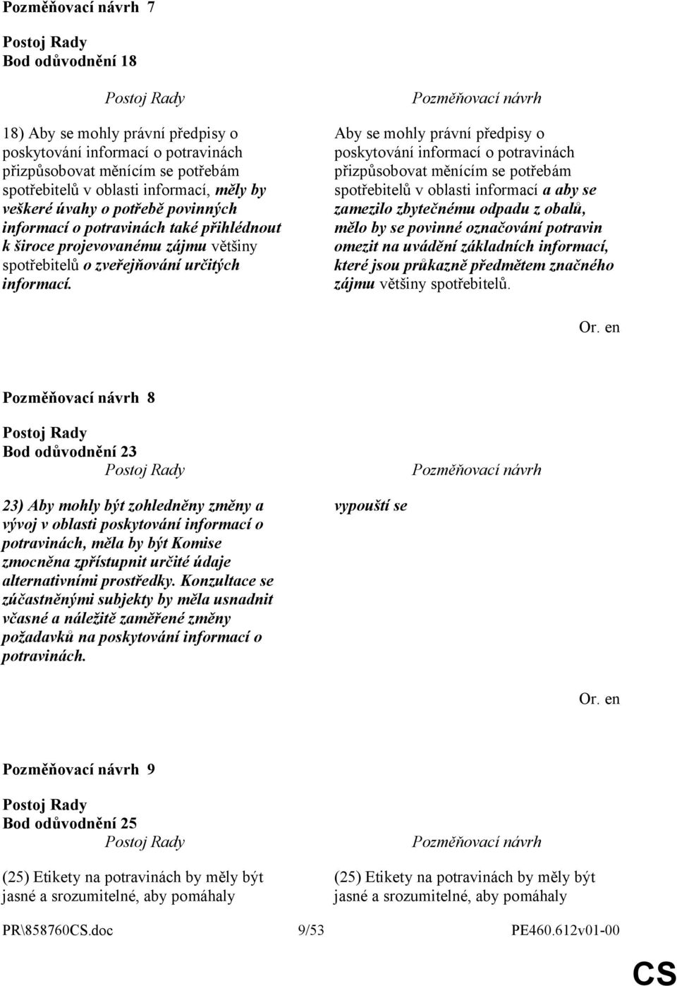 Aby se mohly právní předpisy o poskytování informací o potravinách přizpůsobovat měnícím se potřebám spotřebitelů v oblasti informací a aby se zamezilo zbytečnému odpadu z obalů, mělo by se povinné