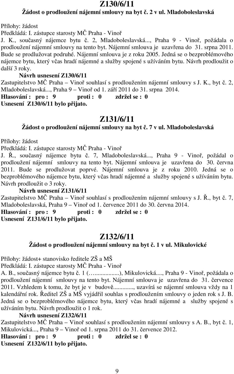 Jedná se o bezproblémového nájemce bytu, který včas hradí nájemné a služby spojené s užíváním bytu. Návrh prodloužit o další 3 roky.