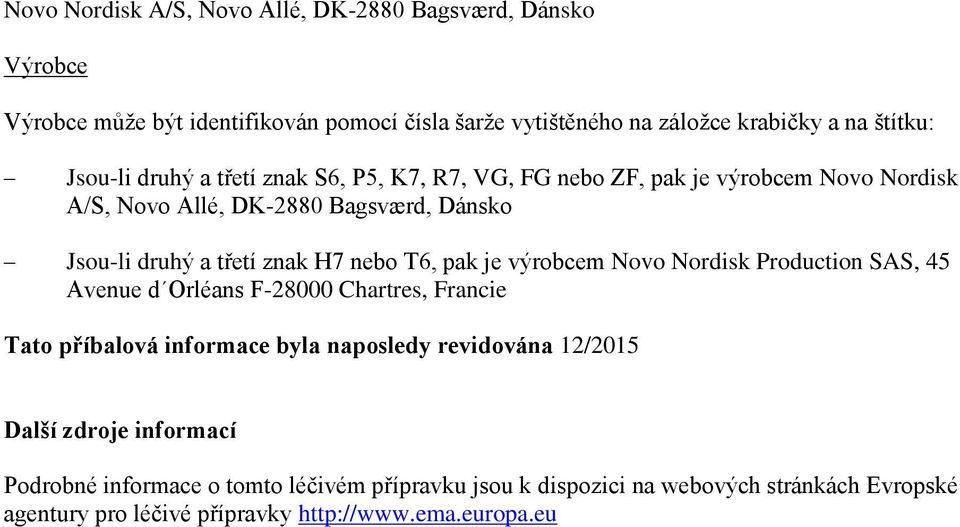 nebo T6, pak je výrobcem Novo Nordisk Production SAS, 45 Avenue d Orléans F-28000 Chartres, Francie Tato příbalová informace byla naposledy revidována 12/2015