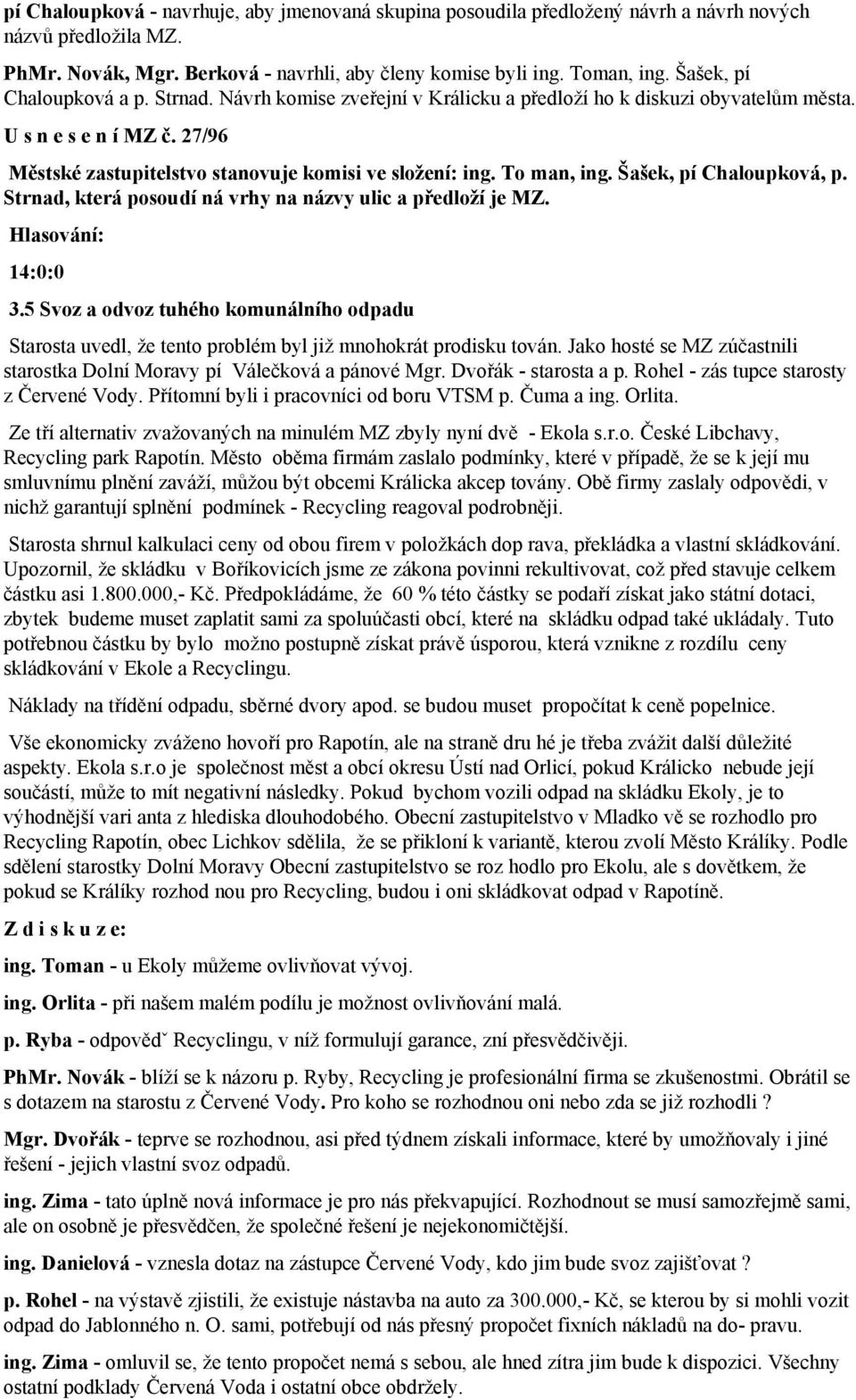 To man, ing. Šašek, pí Chaloupková, p. Strnad, která posoudí ná vrhy na názvy ulic a předloží je MZ. 3.