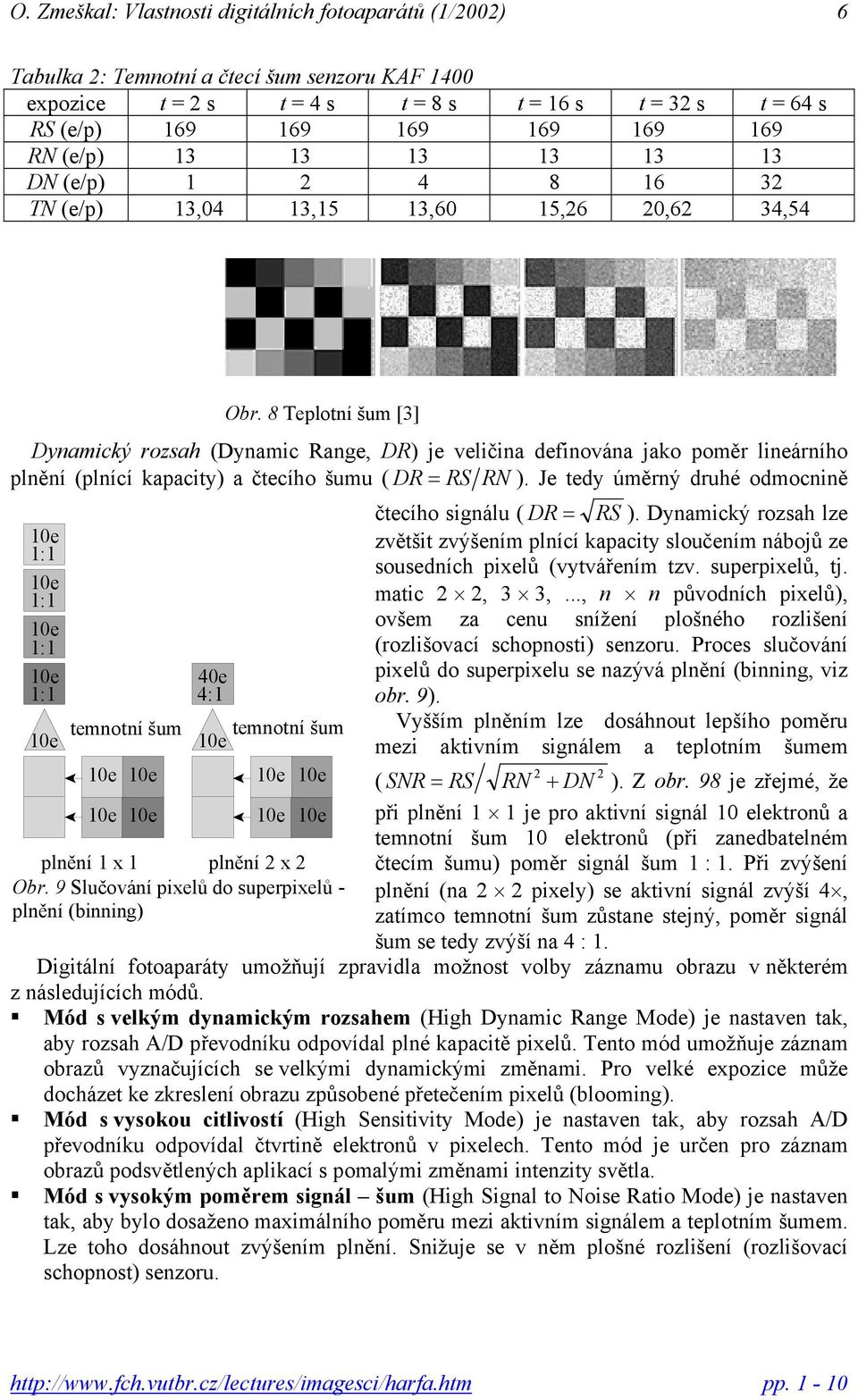 Je tedy úměrný druhé odmocnině čtecího signálu ( DR = RS ). Dynamický rozsah lze 10e zvětšit zvýšením plnící kapacity sloučením nábojů ze 1:1 sousedních pixelů (vytvářením tzv. superpixelů, tj.