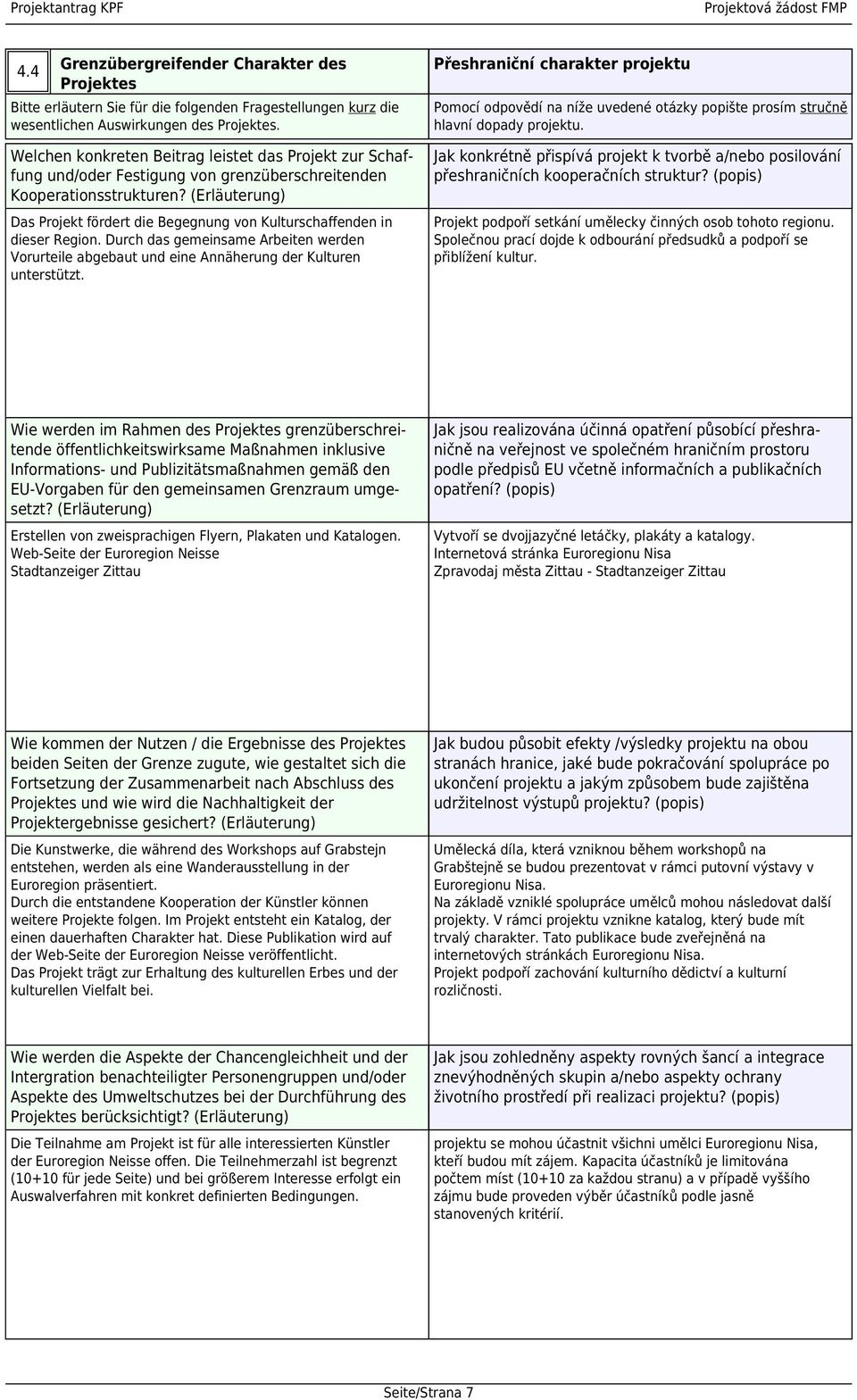 (Erläuterung) Das Projekt fördert die Begegnung von Kulturschaffenden in dieser Region. Durch das gemeinsame Arbeiten werden Vorurteile abgebaut und eine Annäherung der Kulturen unterstützt.