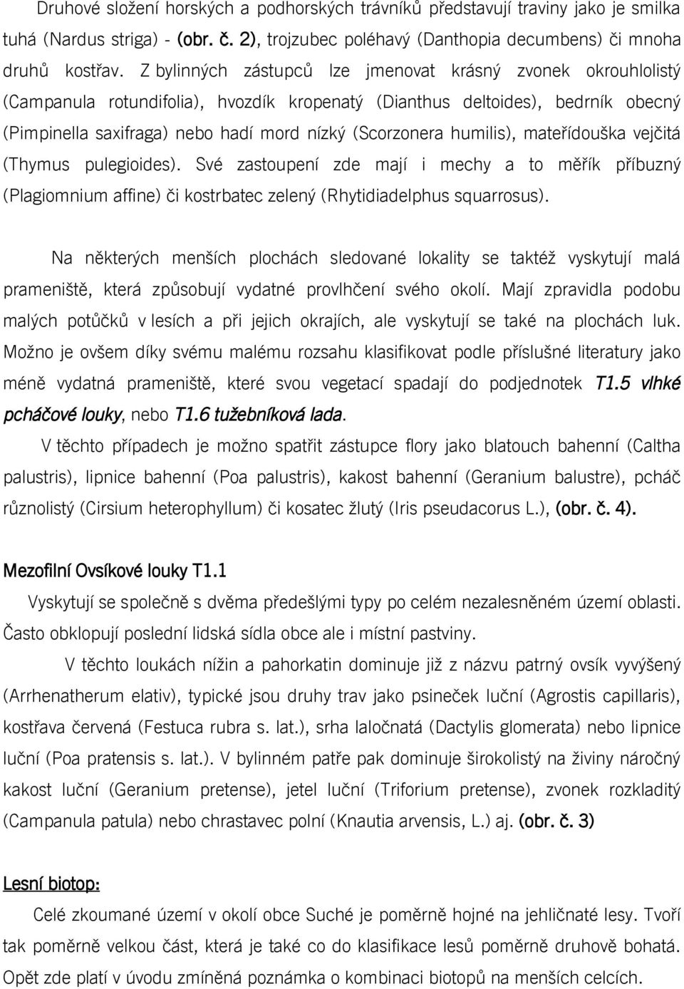 humilis), mateřídouška vejčitá (Thymus pulegioides). Své zastoupení zde mají i mechy a to měřík příbuzný (Plagiomnium affine) či kostrbatec zelený (Rhytidiadelphus squarrosus).