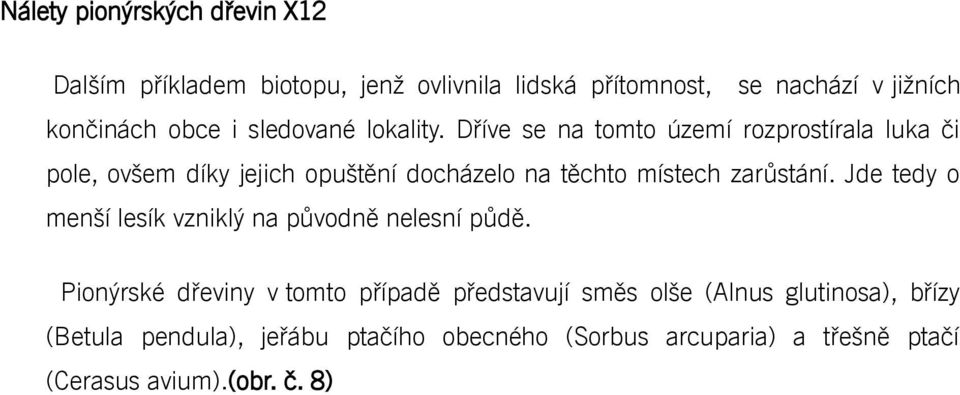 Dříve se na tomto území rozprostírala luka či pole, ovšem díky jejich opuštění docházelo na těchto místech zarůstání.