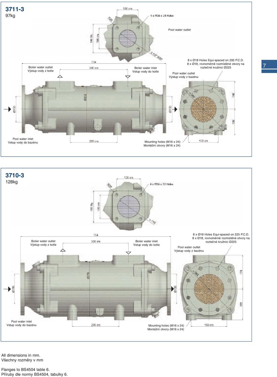 (M16 x 24) 3710-3 128kg 8 x Ø18 Holes Equi-spaced on 225 P.C.D.