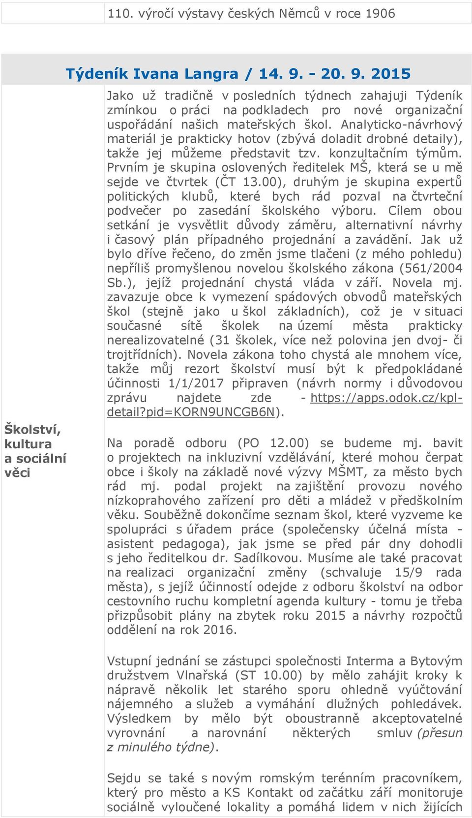 Analyticko-návrhový materiál je prakticky hotov (zbývá doladit drobné detaily), takže jej můžeme představit tzv. konzultačním týmům.