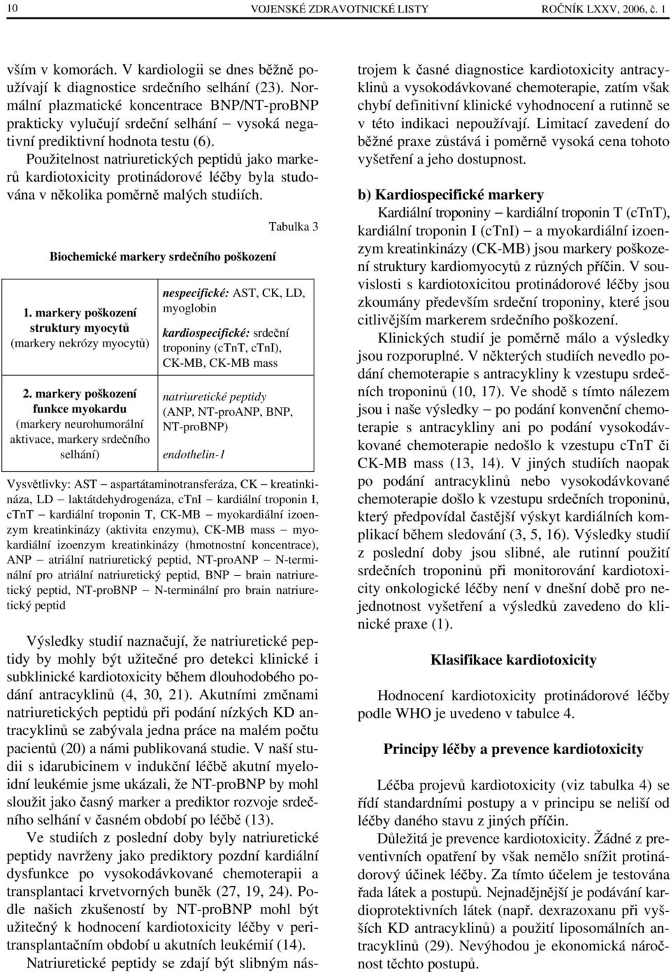 Použitelnost natriuretických peptidů jako markerů kardiotoxicity protinádorové léčby byla studována v několika poměrně malých studiích. Biochemické markery srdečního poškození 1.