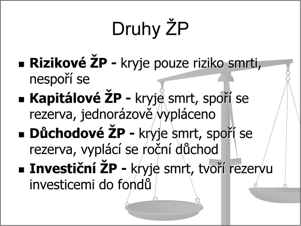 vypláceno Důchodové ŽP - kryje smrt, spoří se rezerva, vyplácí se