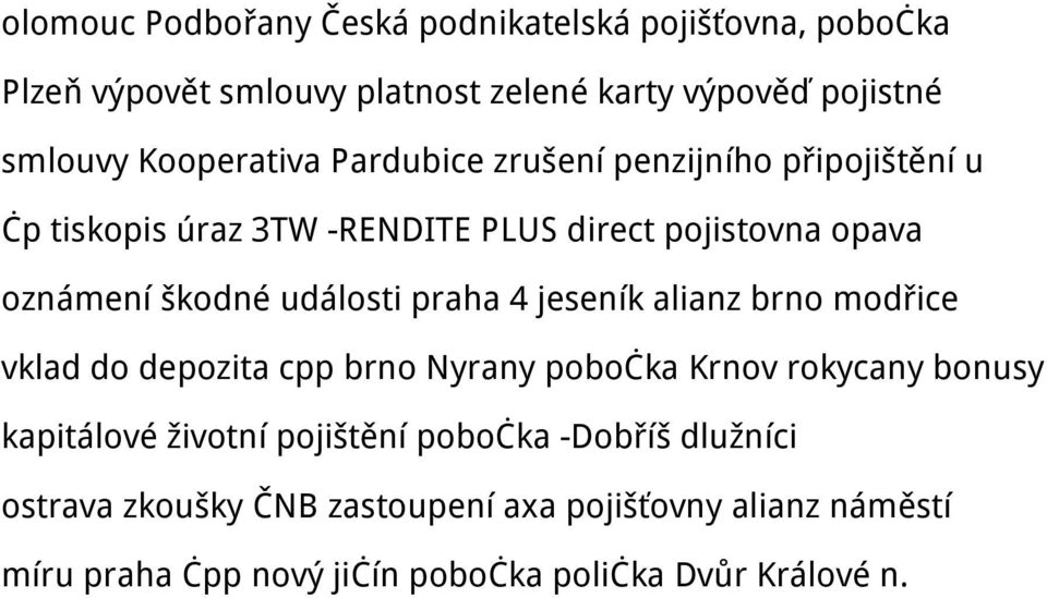 události praha 4 jeseník alianz brno modřice vklad do depozita cpp brno Nyrany pobočka Krnov rokycany bonusy kapitálové životní