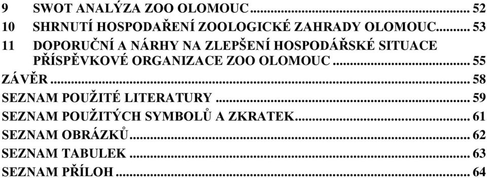 ZOO OLOMOUC... 55 ZÁVĚR... 58 SEZNAM POUŽITÉ LITERATURY.