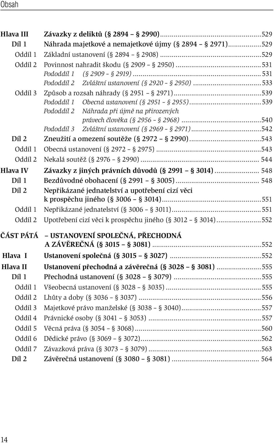 ..539 Pododdíl 1 Obecná ustanovení ( 2951 2955)...539 Pododdíl 2 Náhrada při újmě na přirozených právech člověka ( 2956 2968)...540 Pododdíl 3 Zvláštní ustanovení ( 2969 2971).