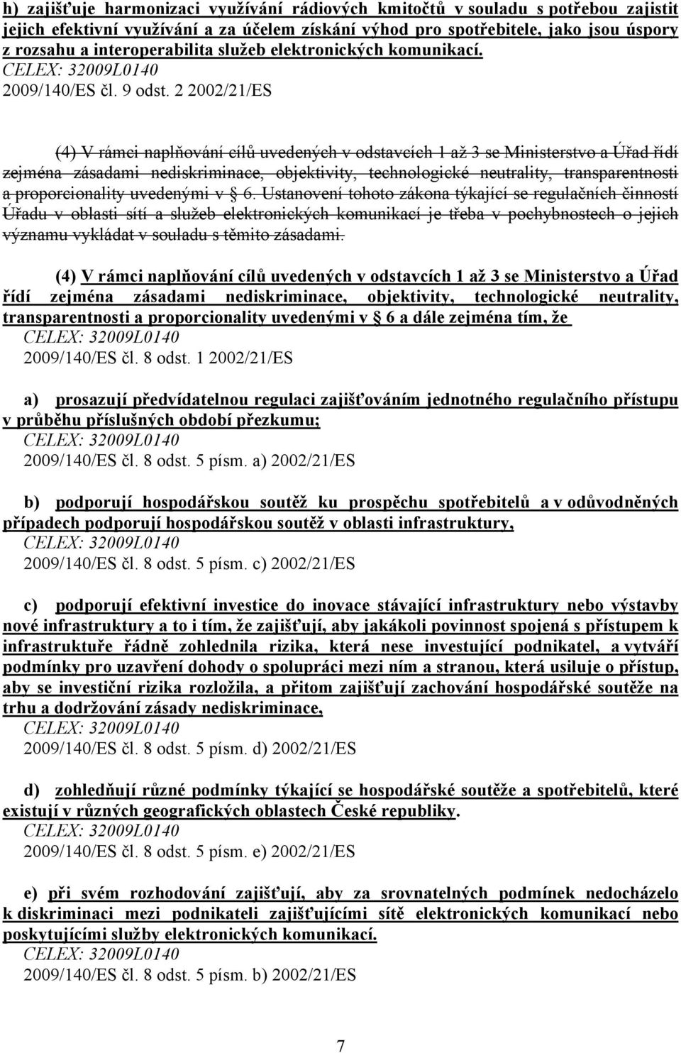 2 2002/21/ES (4) V rámci naplňování cílů uvedených v odstavcích 1 až 3 se Ministerstvo a Úřad řídí zejména zásadami nediskriminace, objektivity, technologické neutrality, transparentnosti a