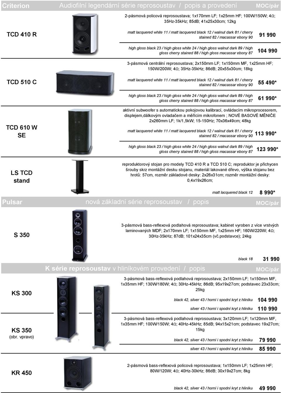 pokojovou kalibrací, ovládacím mikroprocesorem, displejem,dálkovým ovladačem a měřícím mikrofonem ; NOVÉ BASOVÉ MĚNIČE 2x260mm LF; 1k/1,5kW; 15-150Hz; 70x36x49cm; 48kg 113 990* 123 990* LS TCD stand