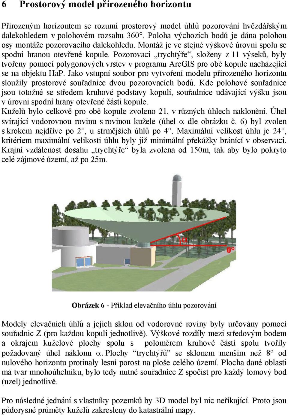 Pozorovací trychtýře, složeny z 11 výseků, byly tvořeny pomoci polygonových vrstev v programu ArcGIS pro obě kopule nacházející se na objektu HaP.