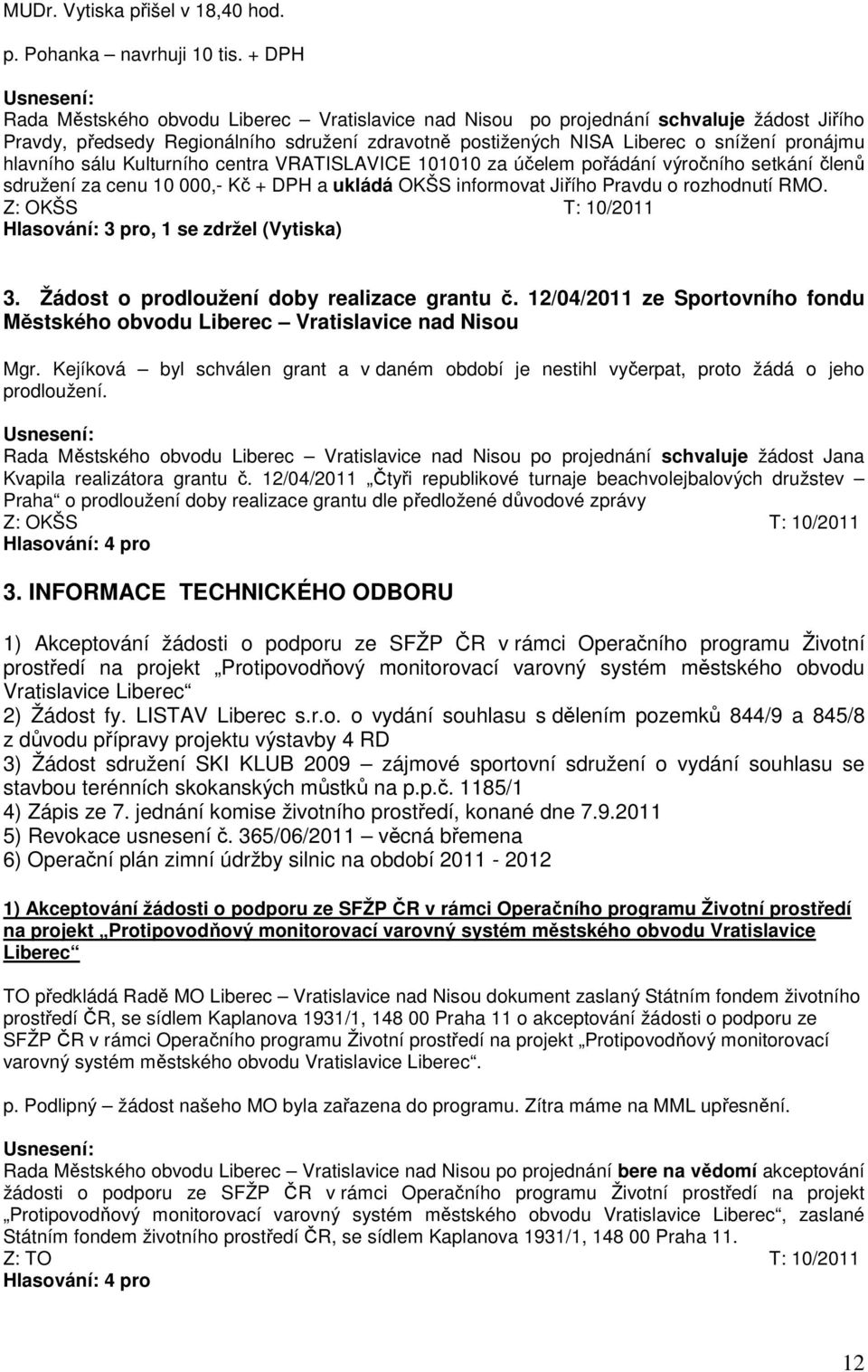 sálu Kulturního centra VRATISLAVICE 101010 za účelem pořádání výročního setkání členů sdružení za cenu 10 000,- Kč + DPH a ukládá OKŠS informovat Jiřího Pravdu o rozhodnutí RMO.