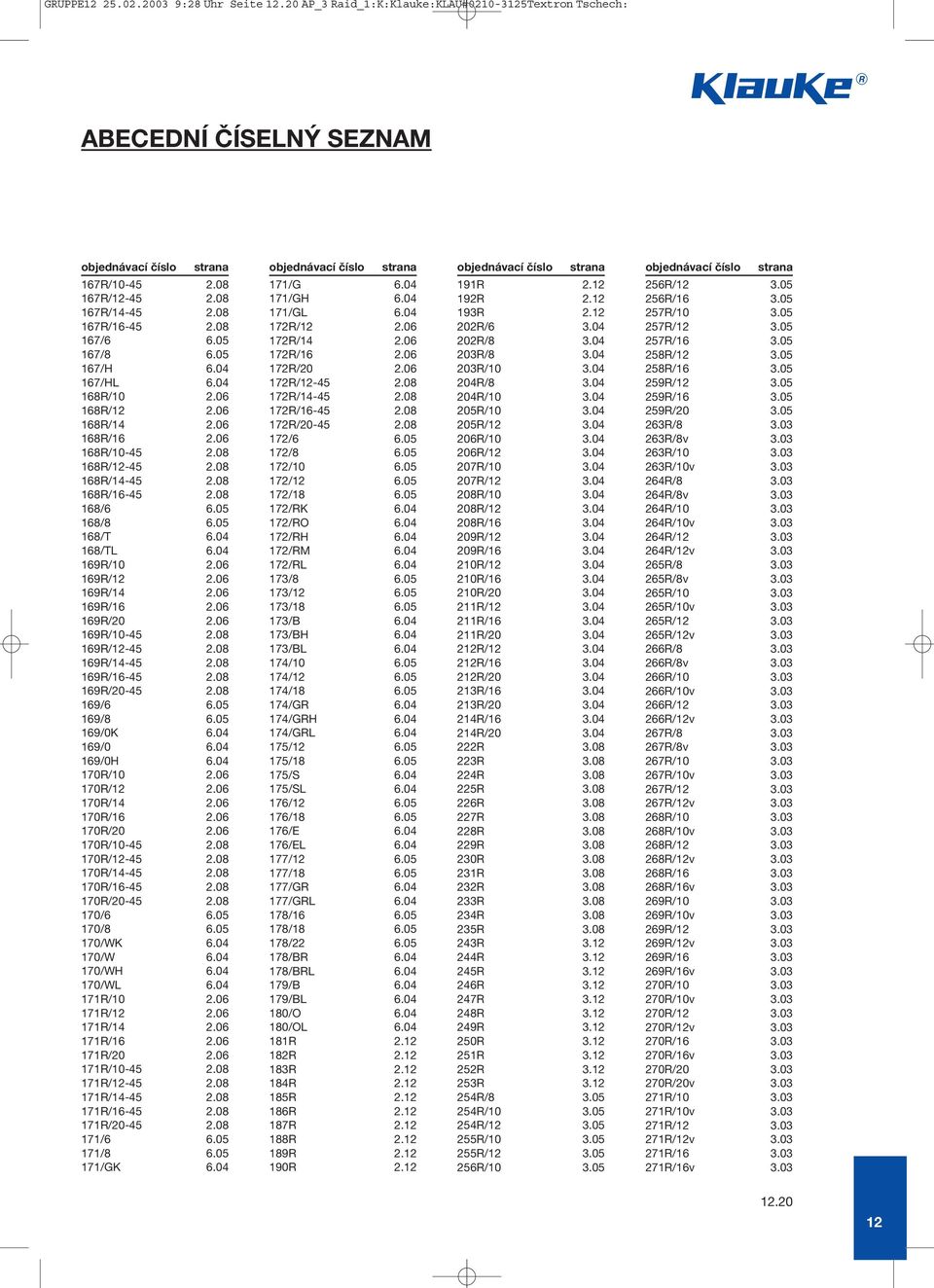 06 169R/16 2.06 169R/20 2.06 169R/10-45 2.08 169R/-45 2.08 169R/14-45 2.08 169R/16-45 2.08 169R/20-45 2.08 169/6 6.05 169/8 6.05 169/0K 6.04 169/0 6.04 169/0H 6.04 170R/10 2.06 170R/ 2.06 170R/14 2.