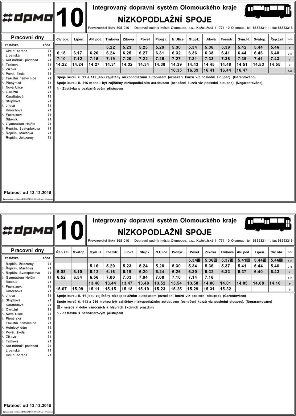 Řepčín, Svatoplukova 7 Řepčín, Máchova 7 Řepčín, železárny 7 Civ.obr. Lipen. AN pod. Trnkova Zikova Povel Pionýr. N.Ulice Stupk. Jílová Foerstr. Gym.H. Svatop. Řep.žel.....9.0..6.9...6 6. 6.7 6.0 6.