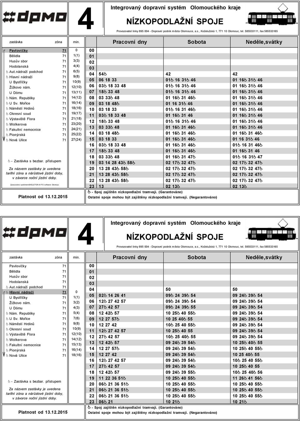 Mořice 7 Náměstí Hrdinů 7 Okresní soud 7 Výstaviště Flora 7 Wolkerova 7 Fakultní nemocnice 7 Pionýrská 7 Nová Ulice 7 - Zastávka s bezbar.