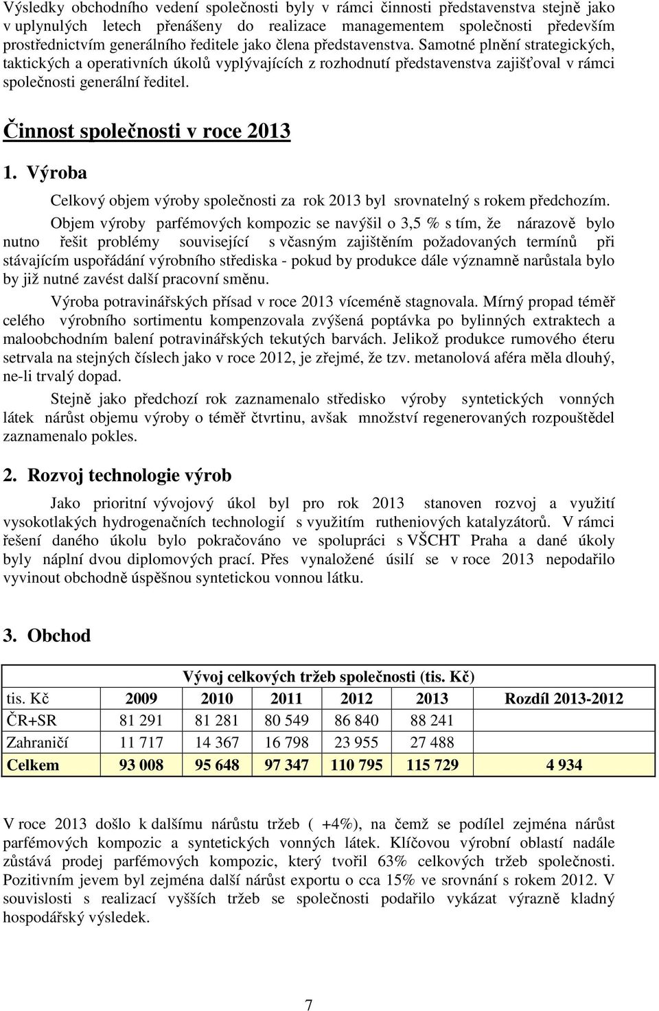 Činnost společnosti v roce 2013 1. Výroba Celkový objem výroby společnosti za rok 2013 byl srovnatelný s rokem předchozím.