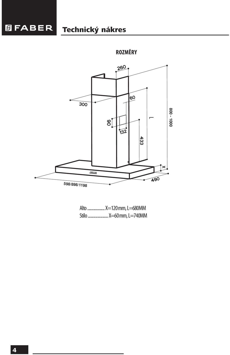 Alto... X=120 mm, L=680MM