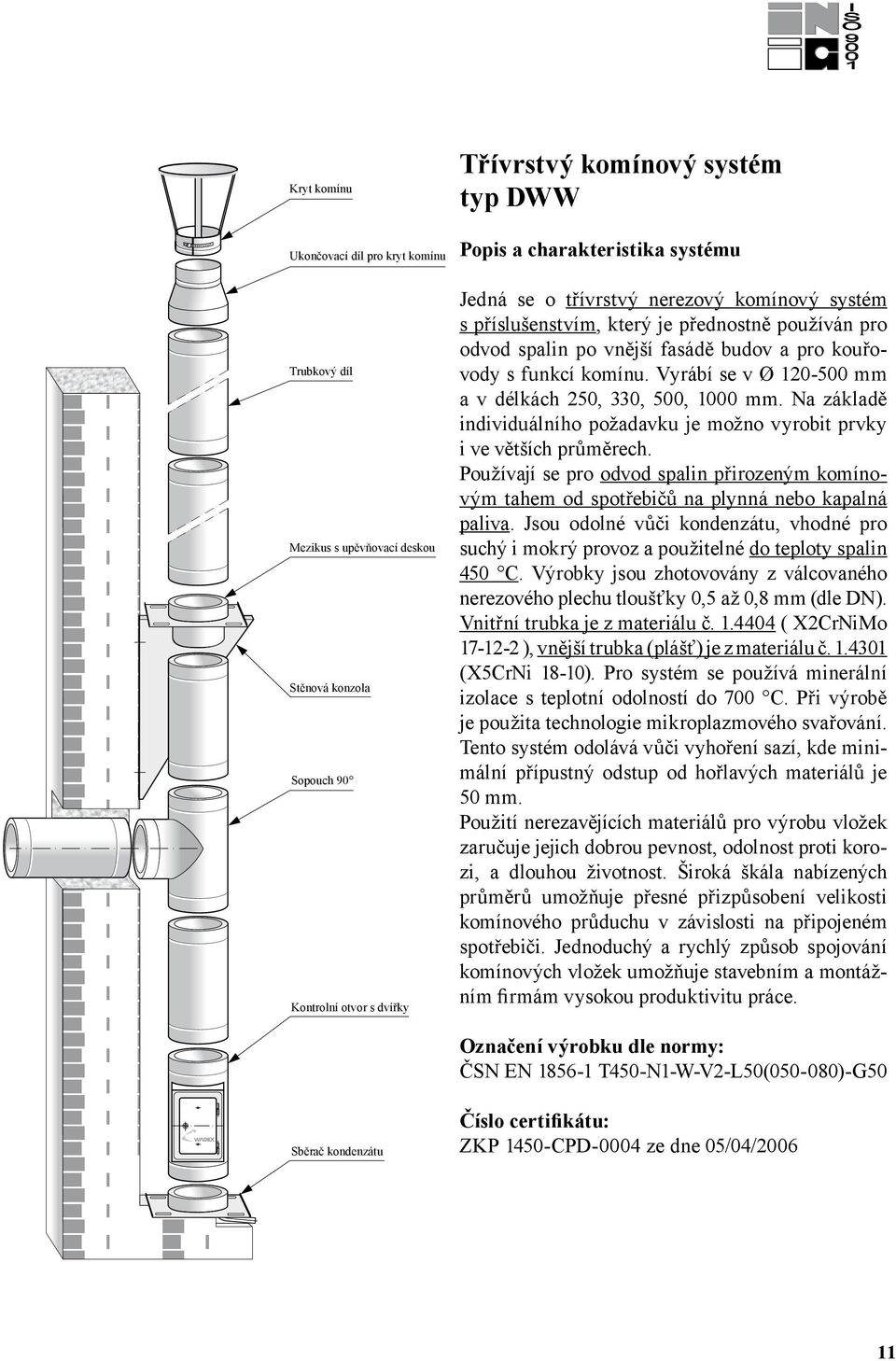 Na záklaě iniviuálního požaavku je možno vyrobit prvky i ve větších průměrech. Používají se pro ovo spalin přirozeným komínovým tahem o spotřebičů na plynná nebo kapalná paliva.