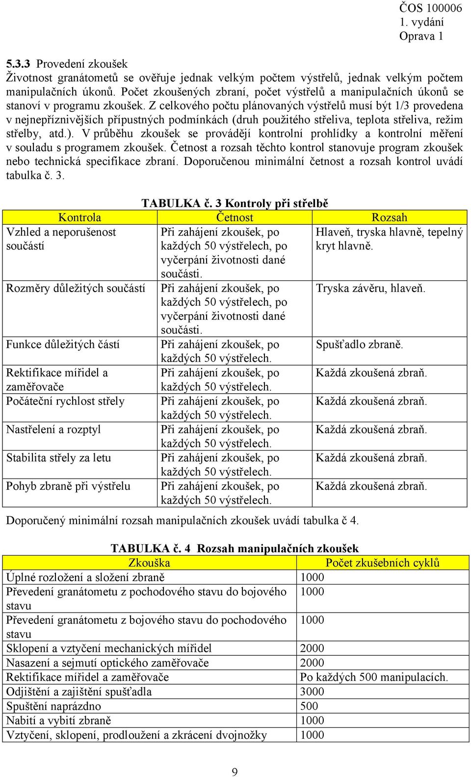 Z celkového počtu plánovaných výstřelů musí být 1/3 provedena v nejnepříznivějších přípustných podmínkách (druh použitého střeliva, teplota střeliva, režim střelby, atd.).