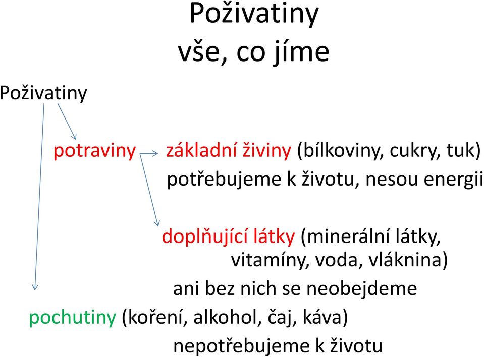 doplňující látky (minerální látky, vitamíny, voda, vláknina) ani