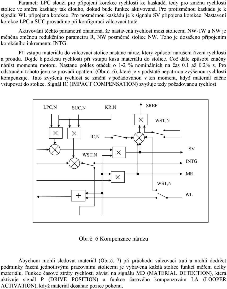 Aktivování těchto parametrů znamená, že nastavená rychlost mezi stolicemi NW-1W a NW je měněna změnou redukčního parametru R, NW posměrné stolice NW.