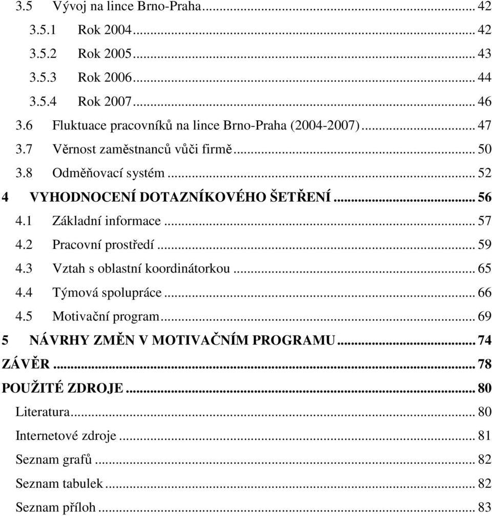 .. 52 4 VYHODNOCENÍ DOTAZNÍKOVÉHO ŠETŘENÍ... 56 4.1 Základní informace... 57 4.2 Pracovní prostředí... 59 4.3 Vztah s oblastní koordinátorkou... 65 4.