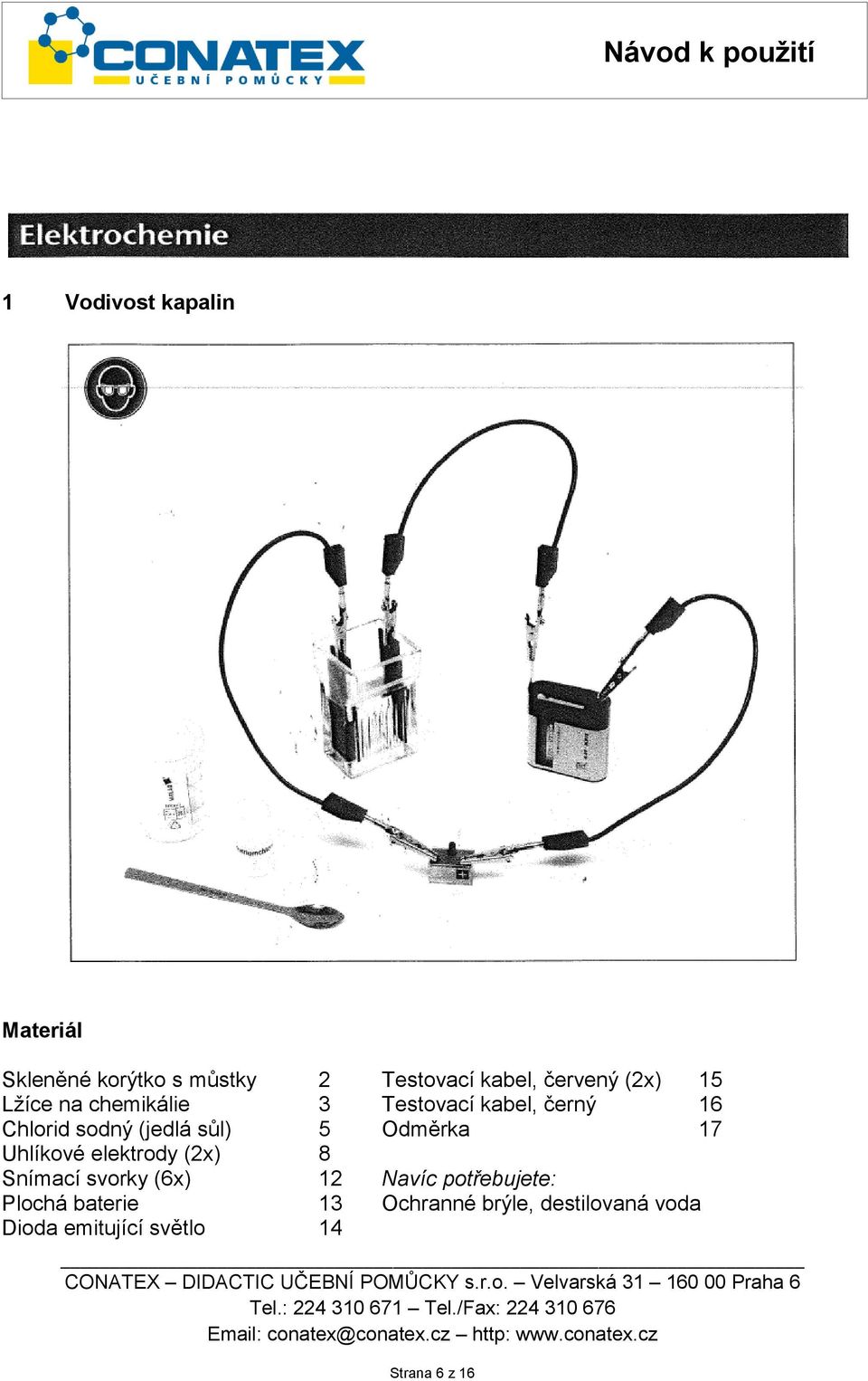 Odměrka 17 Uhlíkové elektrody (2x) 8 Snímací svorky (6x) 12 Navíc potřebujete: