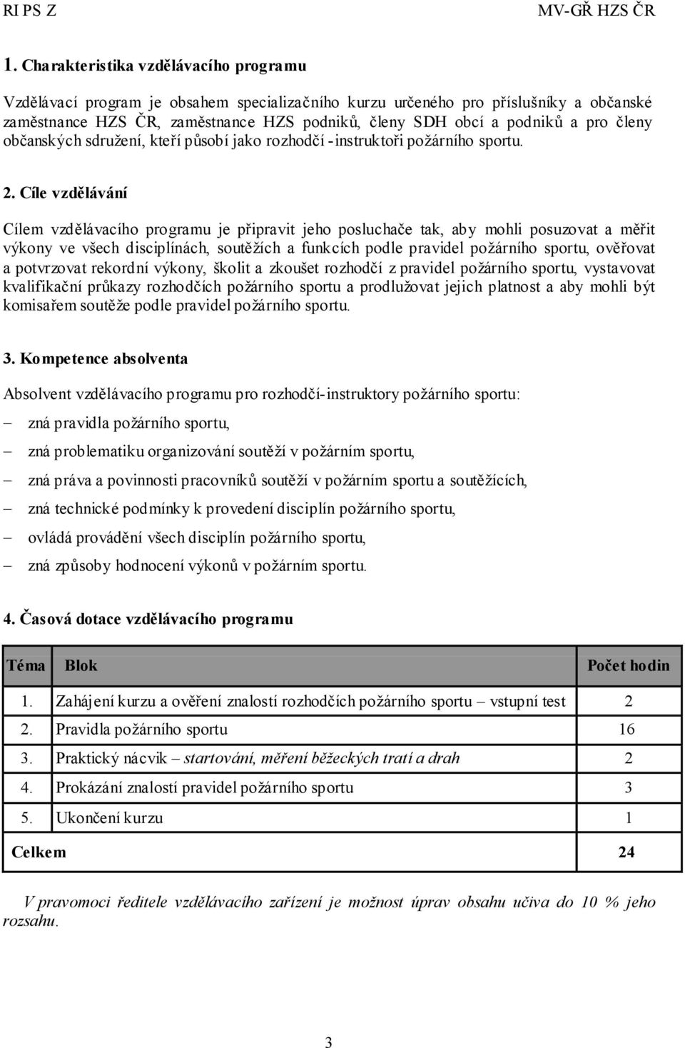 Cíle vzdělávání Cílem vzdělávacího programu je připravit jeho posluchače tak, aby mohli posuzovat a měřit výkony ve všech disciplínách, soutěžích a funkcích podle pravidel požárního sportu, ověřovat