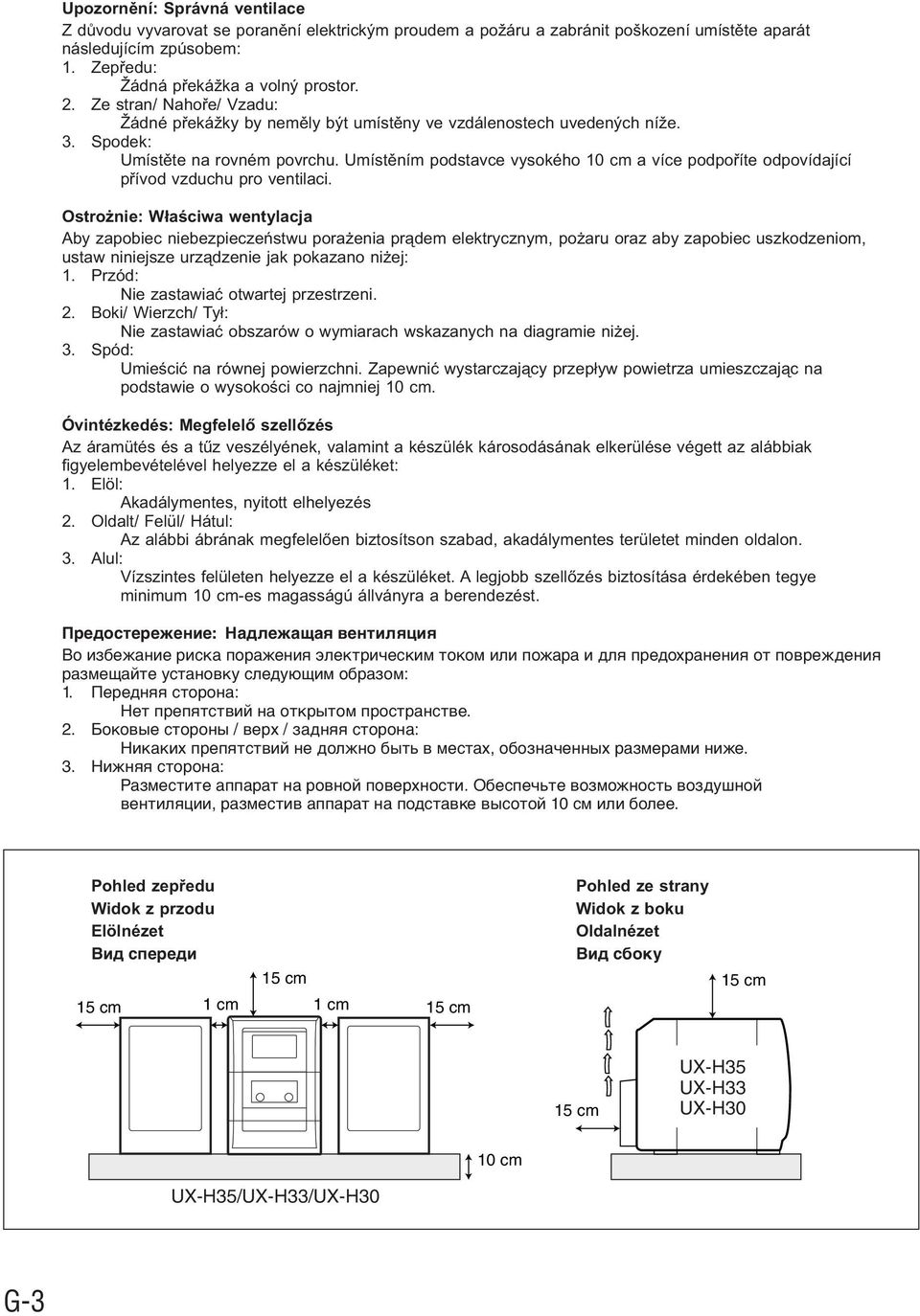 Umístěním podstavce vysokého 10 cm a více podpoříte odpovídající přívod vzduchu pro ventilaci.