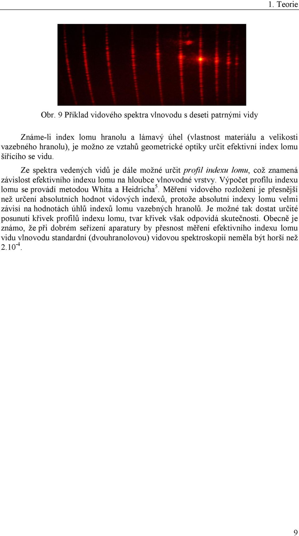 efektivní index lomu šířícího se vidu. Ze spektra vedených vidů je dále možné určit profil indexu lomu, což znamená závislost efektivního indexu lomu na hloubce vlnovodné vrstvy.