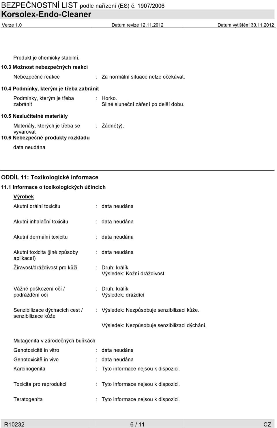 ODDÍL 11: Toxikologické informace 11.