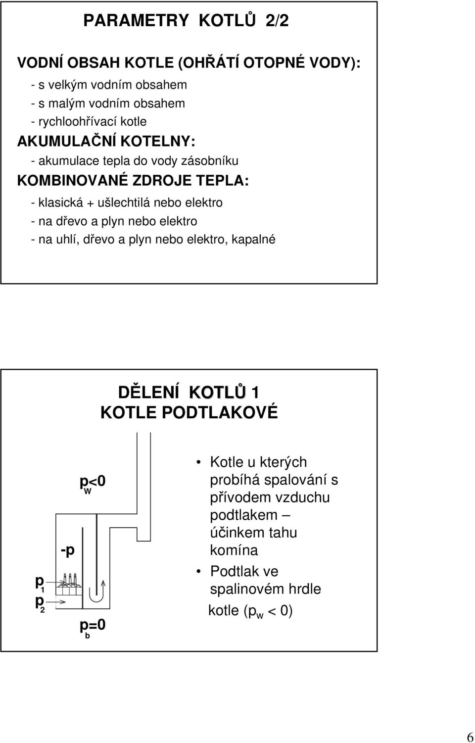 ušlechtilá nebo elektro - na dřevo a lyn nebo elektro - na uhlí, dřevo a lyn nebo elektro, kaalné DĚLENÍ KOTLŮ 1 KOTLE