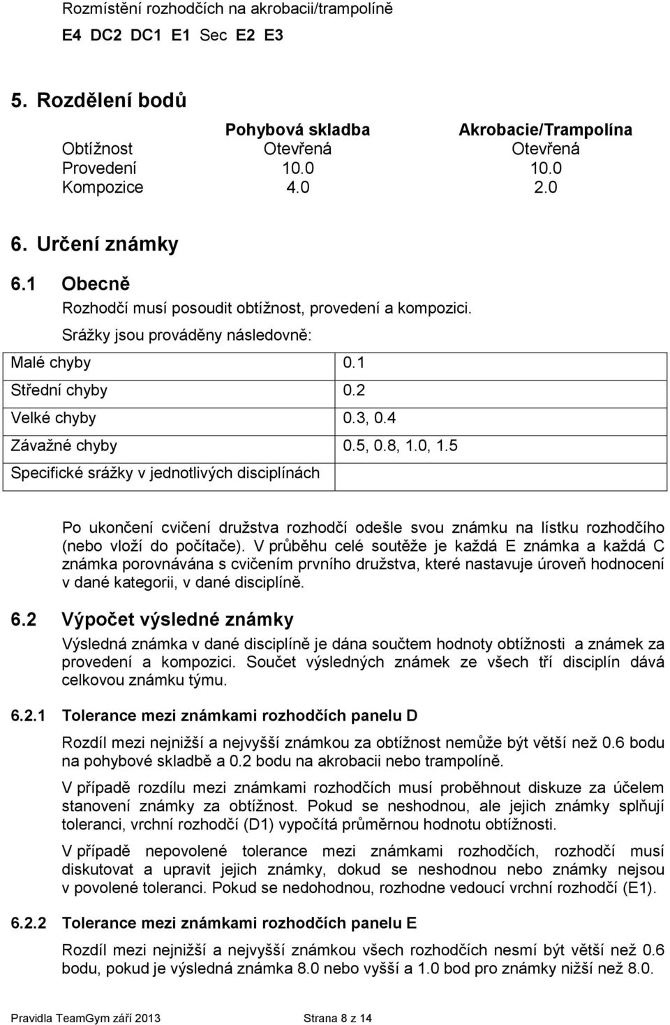 5 Specifické srážky v jedntlivých disciplínách P uknčení cvičení družstva rzhdčí dešle svu známku na lístku rzhdčíh (neb vlží d pčítače).