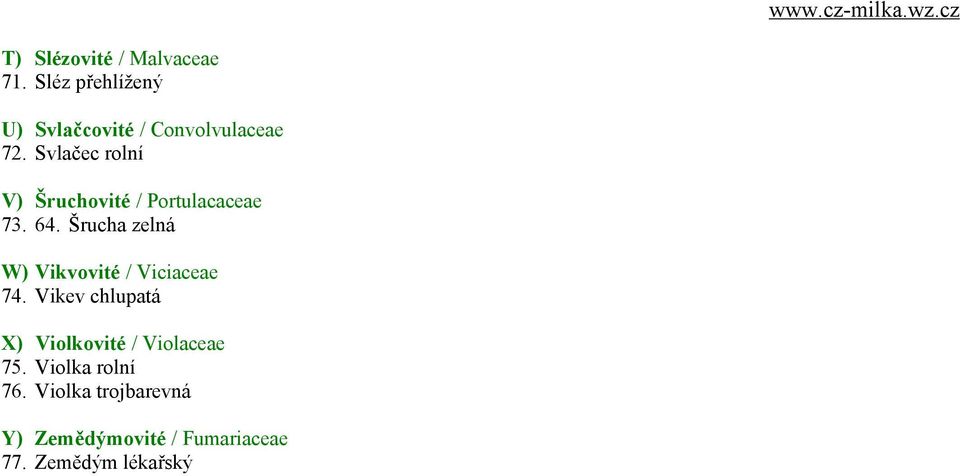 Svlačec rolní V) Šruchovité / Portulacaceae 73. 64.