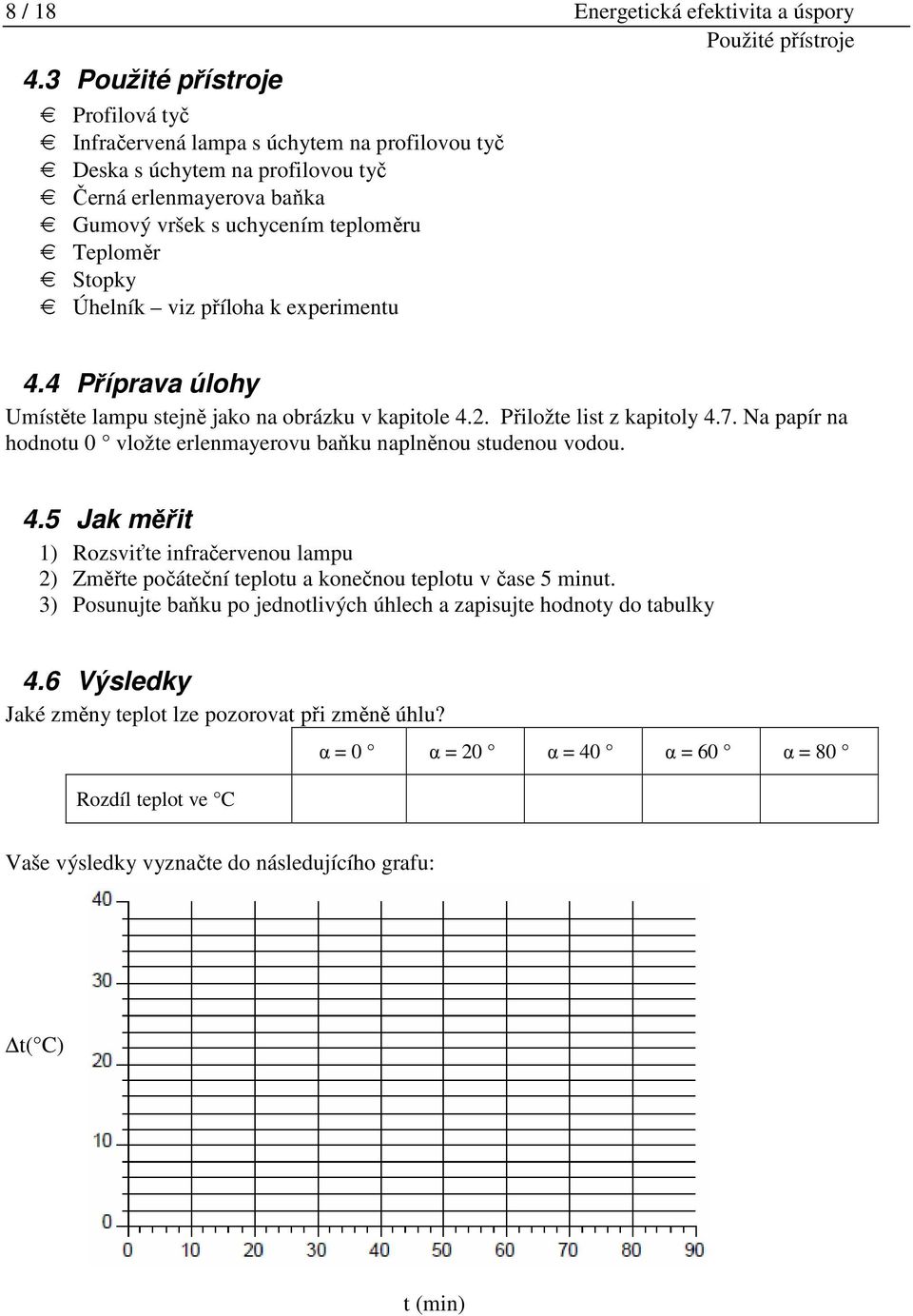 viz příloha k experimentu 4.4 Příprava úlohy Umístěte lampu stejně jako na obrázku v kapitole 4.2. Přiložte list z kapitoly 4.7.