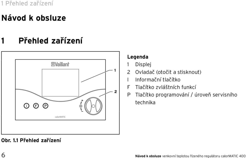 funkcí P Tlačítko programování / úroveň servisního technika Obr. 1.