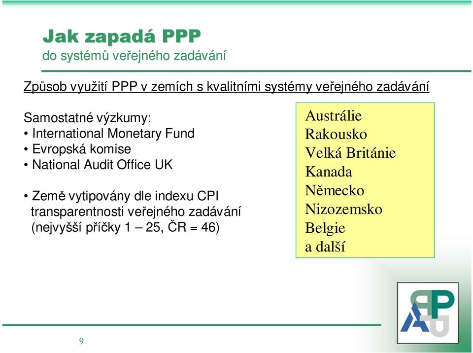 National Audit Office UK Země vytipovány dle indexu CPI transparentnosti veřejného zadávání