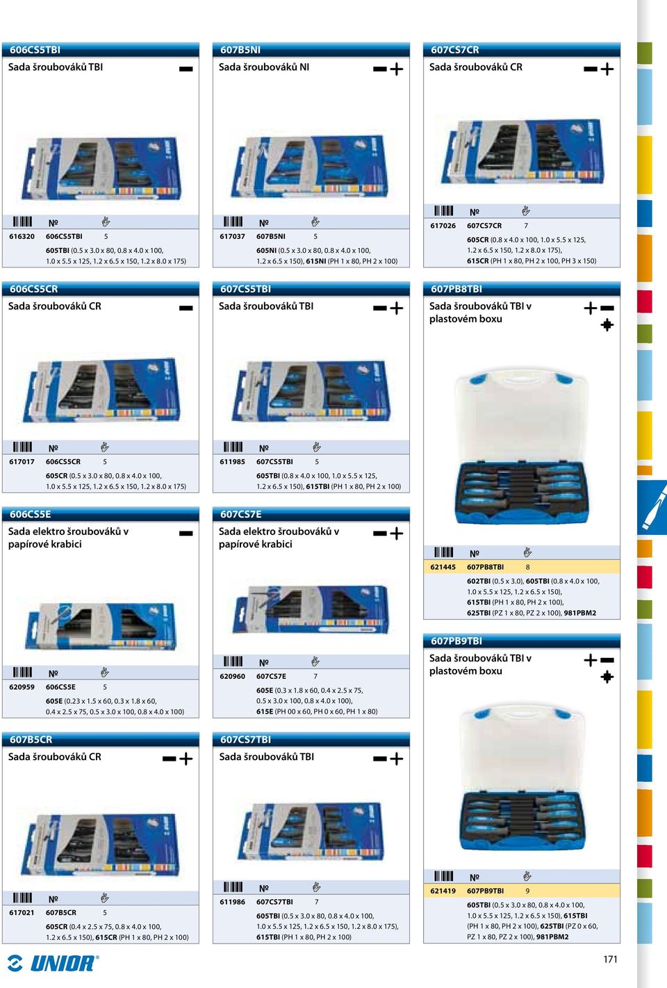 0 x 175), 615R (PH 1 x 80, PH 2 x 100, PH 3 x 150) 606S5R Sd šrouováků R 607S5TBI Sd šrouováků TBI 607PB8TBI Sd šrouováků TBI v plstovém oxu 617017 606S5R 5 605R (0.5 x 3.0 x 80, 0.8 x 4.0 x 100, 1.