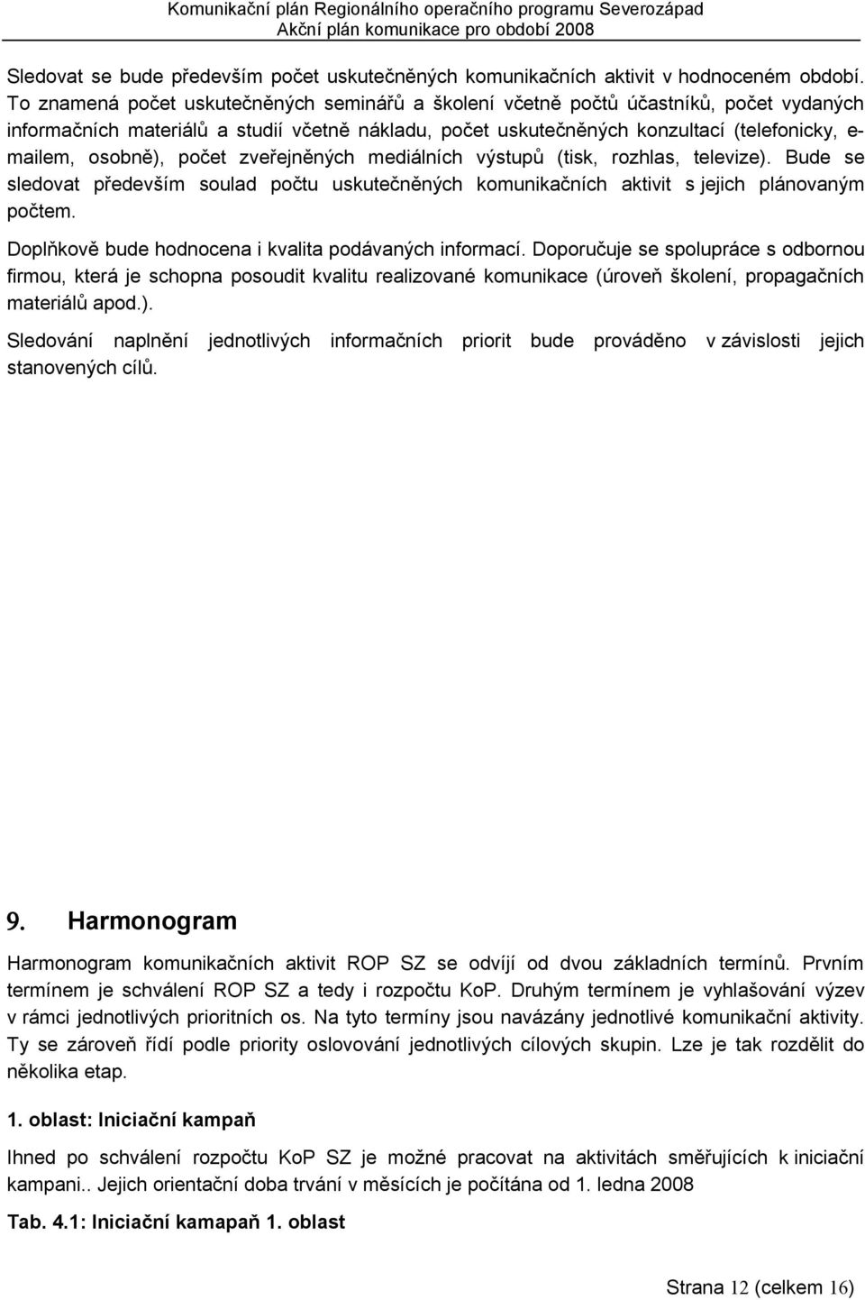 osobně), počet zveřejněných mediálních výstupů (tisk, rozhlas, televize). Bude se sledovat především soulad počtu uskutečněných komunikačních aktivit s jejich plánovaným počtem.